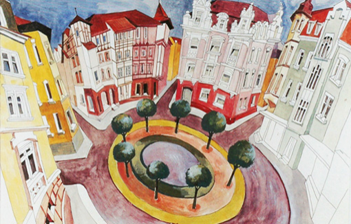 Ansicht Zentrum von Offenburg - gemalt von Dieter Schäfer