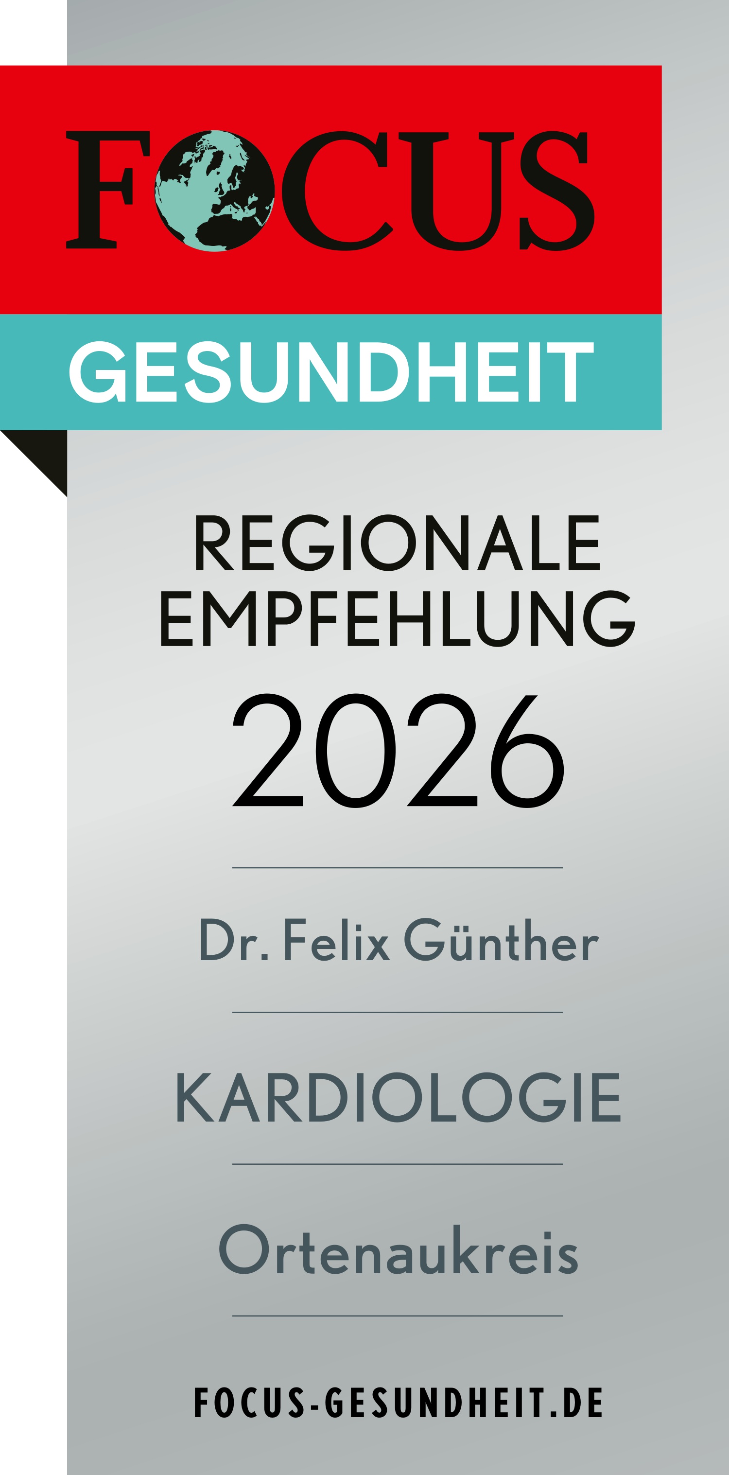 FOCUS-Empfehlungssiegel 2026 Dr.Felix Günther